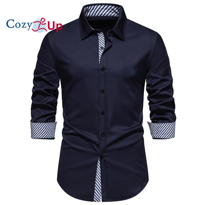 Cozy Up Casual Långärmad Stretch Klänning Skjorta för män Skrynkelfri Normal Fit Button Down-skjortor