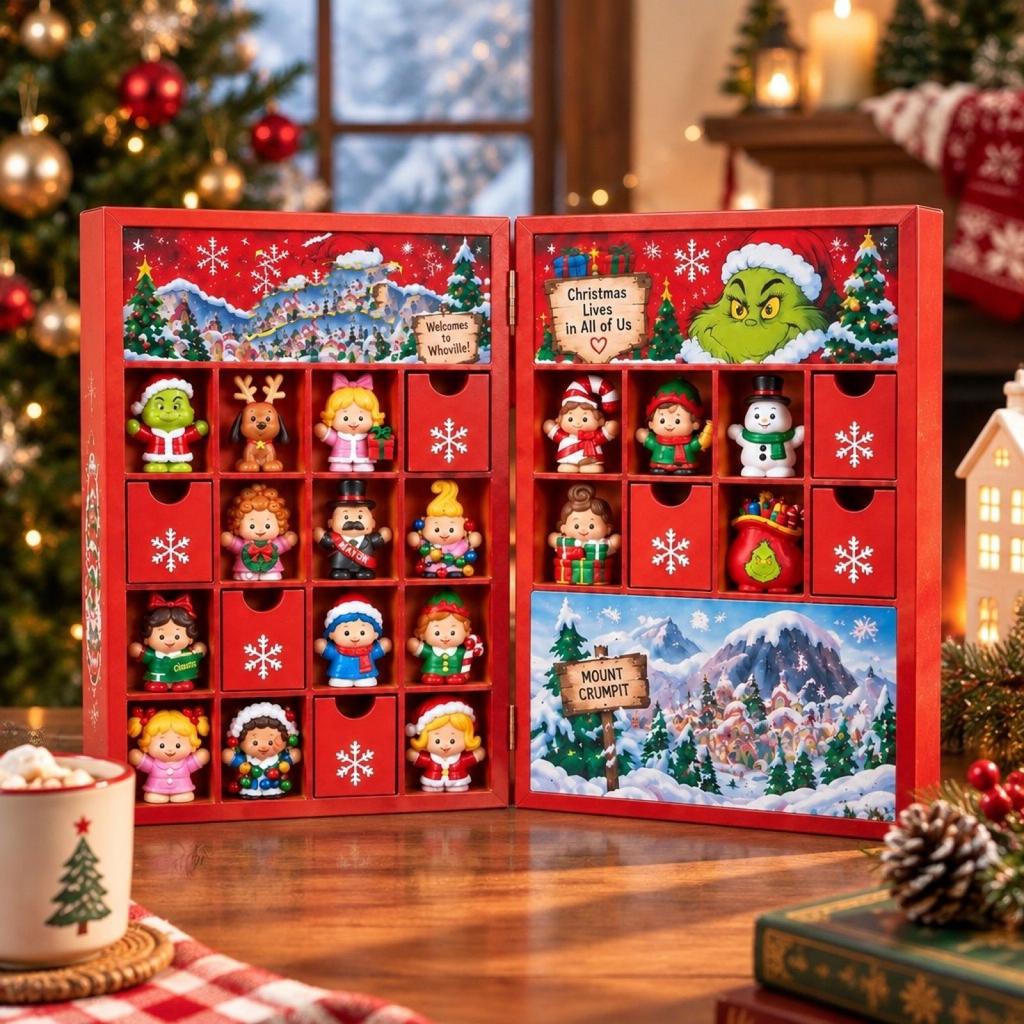 -Piece Christmas Countdown Advent Calendar Set with Figures for Holiday Decor