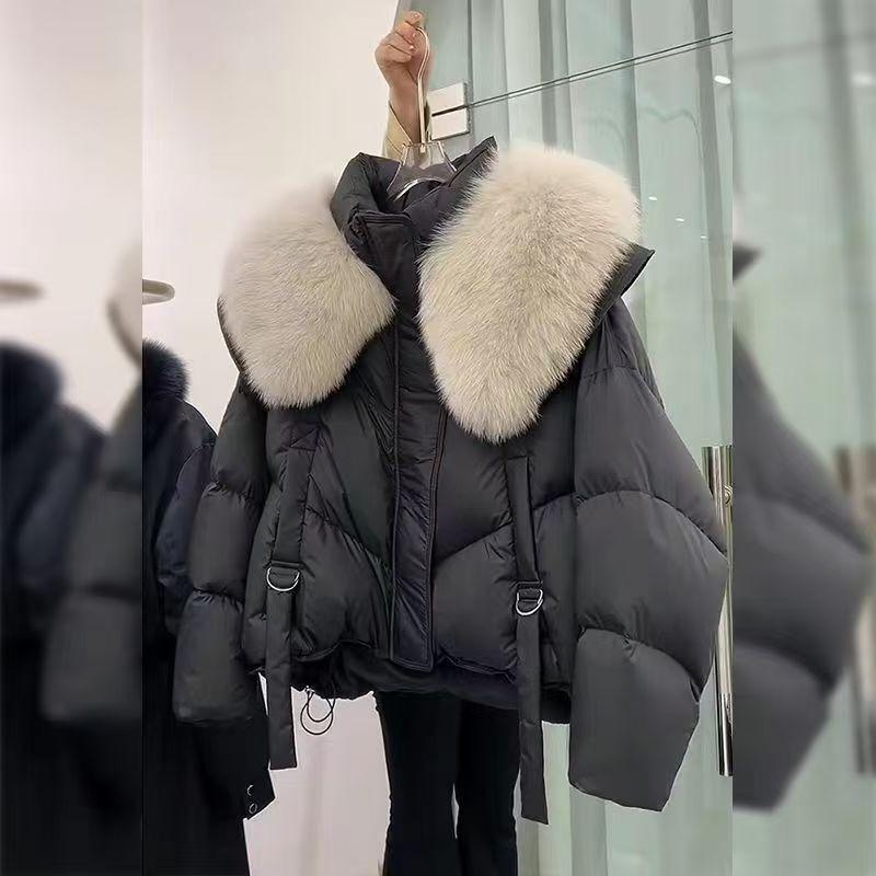 Winter New Fashionable Loose Thick Cotton Clothes Big Fur Collar Down Cotton Clothes Small Looking Thin Women's Cotton Clothes