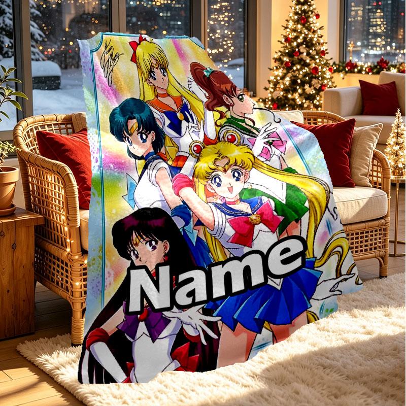 Custom Name Personalized Sailor Moon Print Blanket, Home Decor, Bedroom, Sofa, Camping, Couch, Gifts for Birthday Christmas