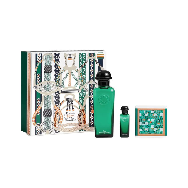 Hermes Orange and Green Fountain Gift Box Perfume Set Cologne EDC + + Birthday Gift 12972531 12972531-100ml+7.5ml+50g