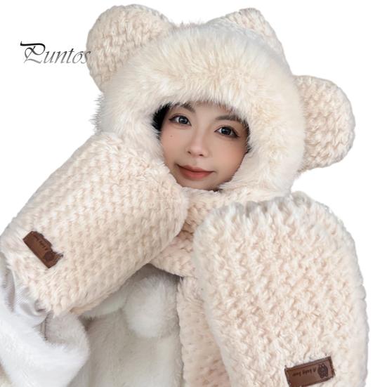 Dámská zimní čepice s integrovaným šátkem a rukavicemi Silná hřejivá umělá kožešina větruodolná Medvěd uši Dekor Plná ochrana Venkovní Cyklistika Turistika Cestování Studená