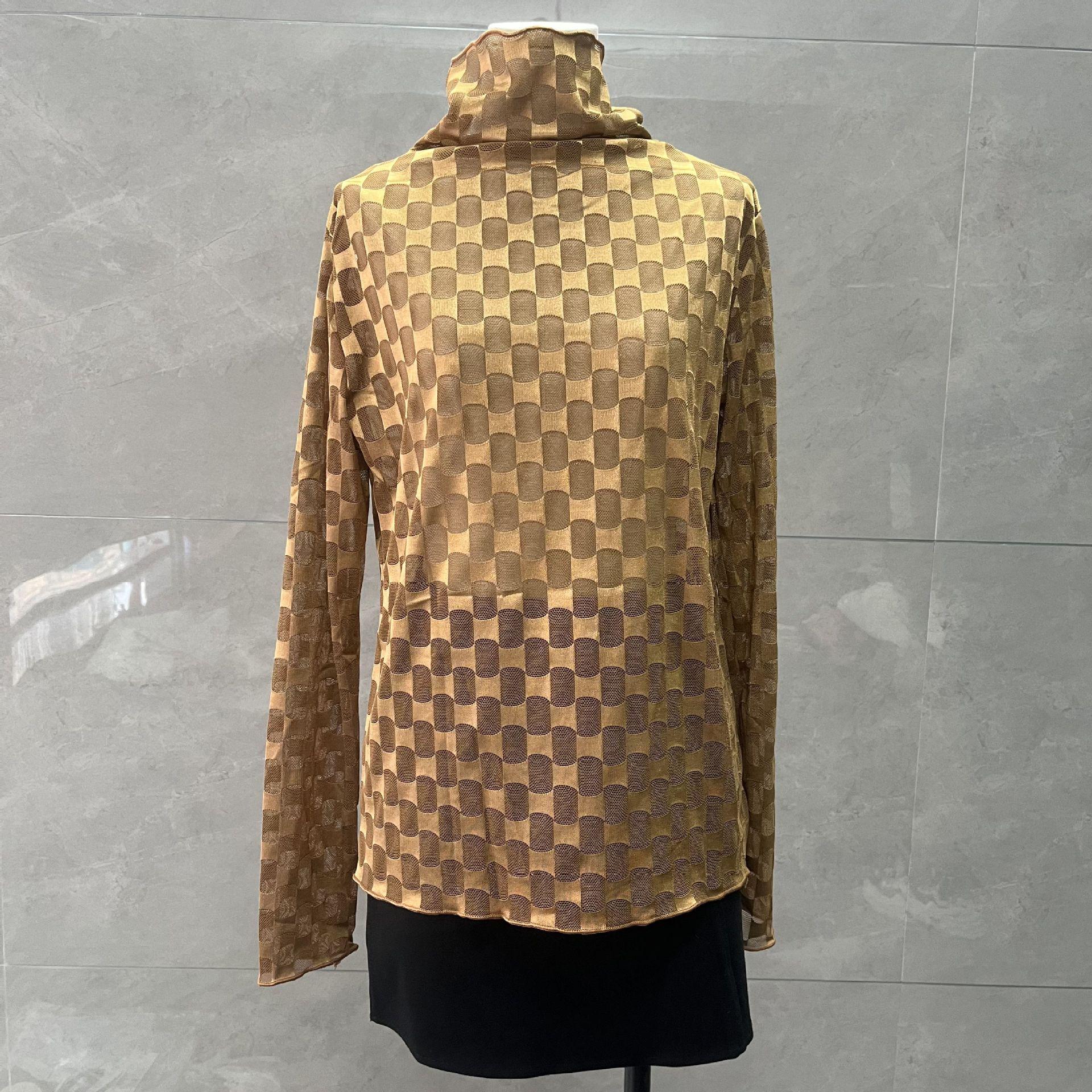 

Европейский клетчатый сетчатый женский утягивающий топ - Осенняя мода Универсальная футболка XL (approx. 62.5 kg)