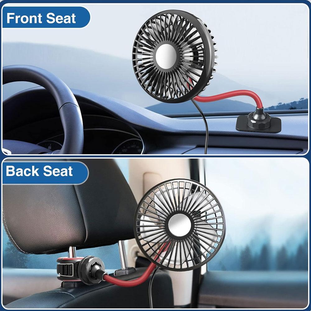 5V Car Fan Cooling Backseat Fan 360 Degree Rotatable 3 Speeds Strong Wind Quiet Ventilation Fan  Adjustable Clip Car Seat Fan