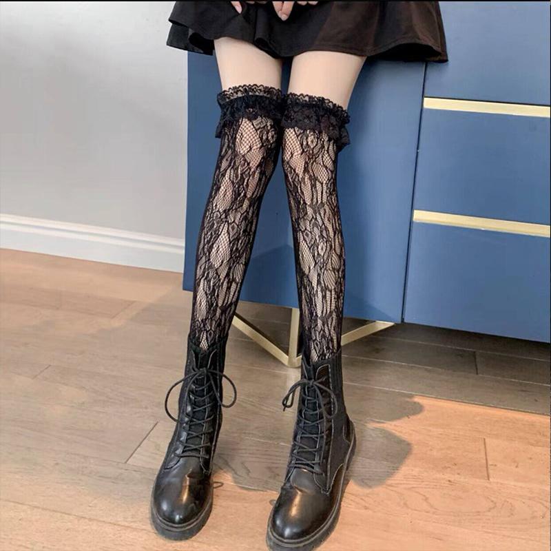 Ballet-Style Bow Over-The-Knee Socks Lace Socks Jk Style Openwork Socks