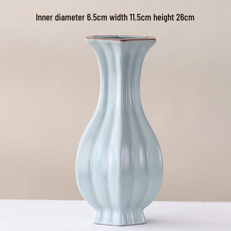 Elegant Celadon Vase: Classical Ru Kiln Ceramic for Hydroponic Flower Arrangements and Living Room Decor