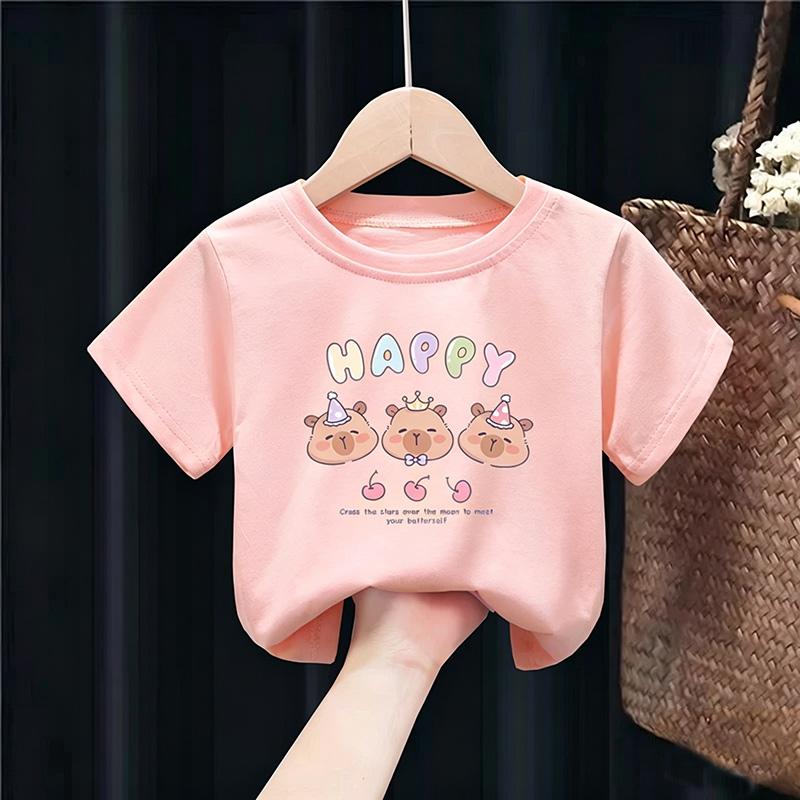 

Kids girls T-shirt Capybara Tees 3-10Years toddled girls Short Sleeved Clothes baby Girls Round Neck Tops Birthday Gifts 160