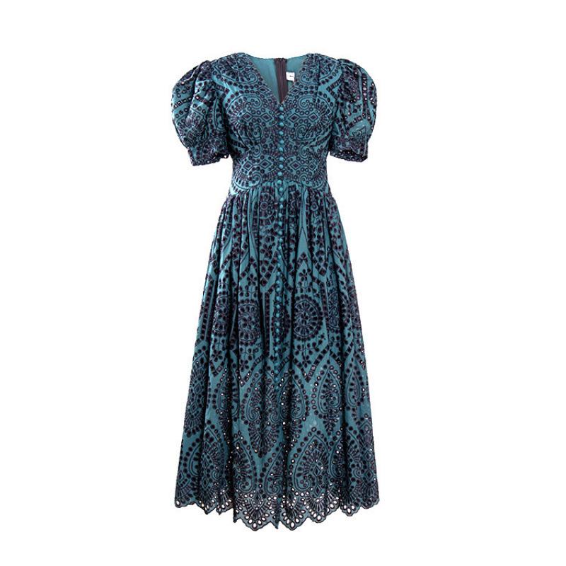 2025 V-Neck French Retro Summer Dress - Slimming A-Line Puff Sleeve Princess Style