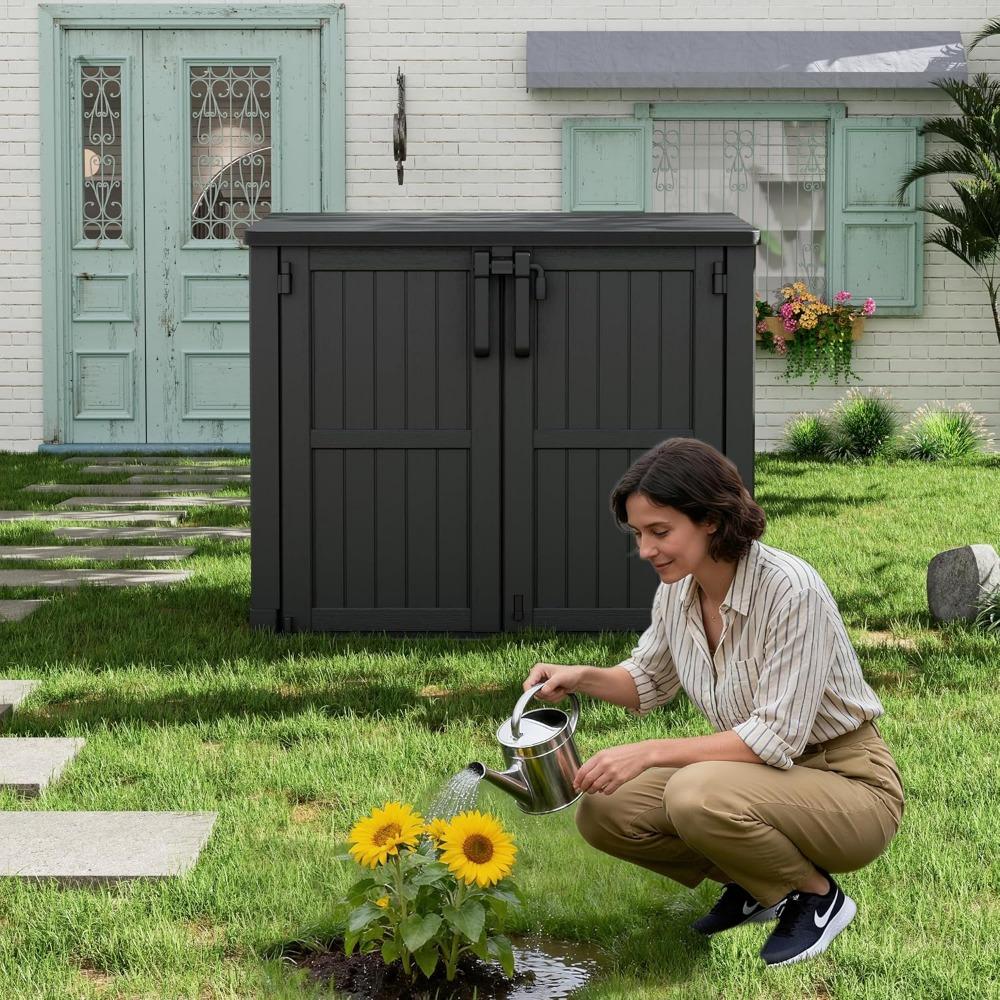 Large Outdoor Resin Storage Shed 36 Cubic Feet Garden Horizontal Storage Box Weather Resistant Extra Capacity
