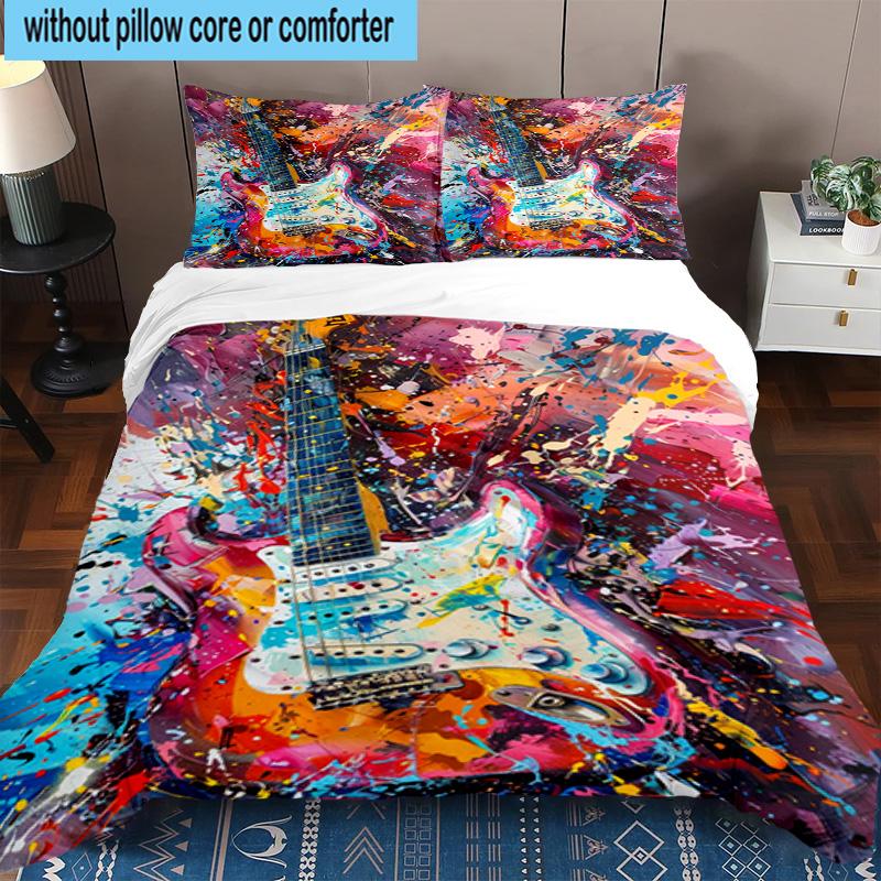Guitar Notes Harmony 3pcs Bedding,Including 1pc Duvet Cover And 2pcs Pillowcases Perfect for Christmas,Ideal for Bedroom, Dormitory