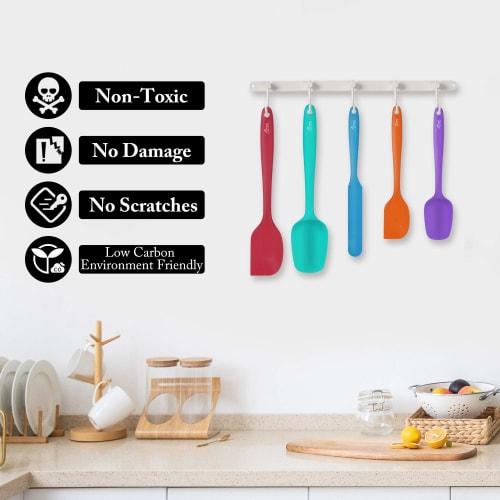 Hotec Silikonspatel, Hitzebeständiges Silikon-Backwerkzeug, Joghurtlöffel, Kuchen, Creme, Kochutensil, Backutensil (Set mit 5, 5 Farben)
