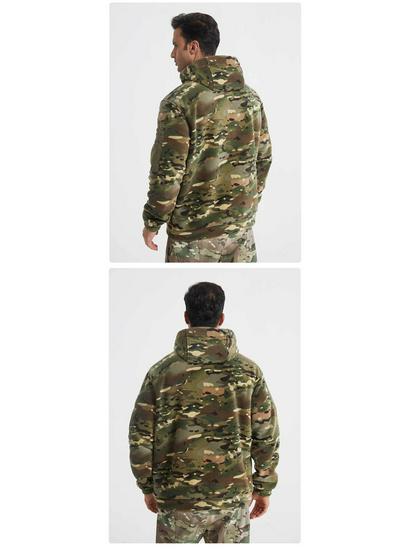 Men's Winter Camouflage Hooded Sweatshirt - Thick Fleece Lined, Warm, Outdoor Tactical Sport