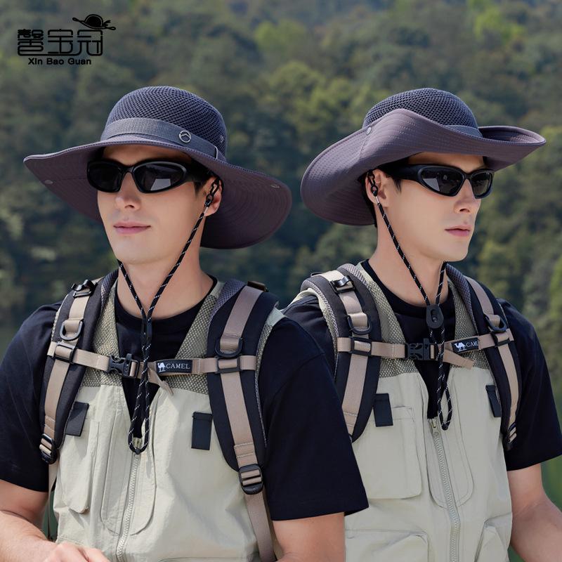 Summer Hollow Breathable Sunscreen Hat Men's Outdoor Mountaineering Fishing Sun Hat Fashion Big Head Circumference Bucket Hat
