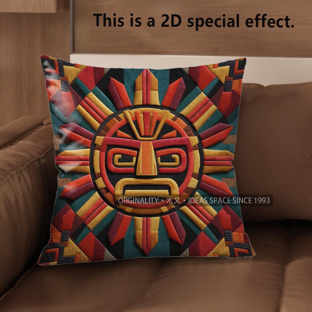 2D Aztec Sun God Print Square Throw Pillow Covers Pattern Cushion Cover Suitable For Sofa Bedroom Car Pillow Cover