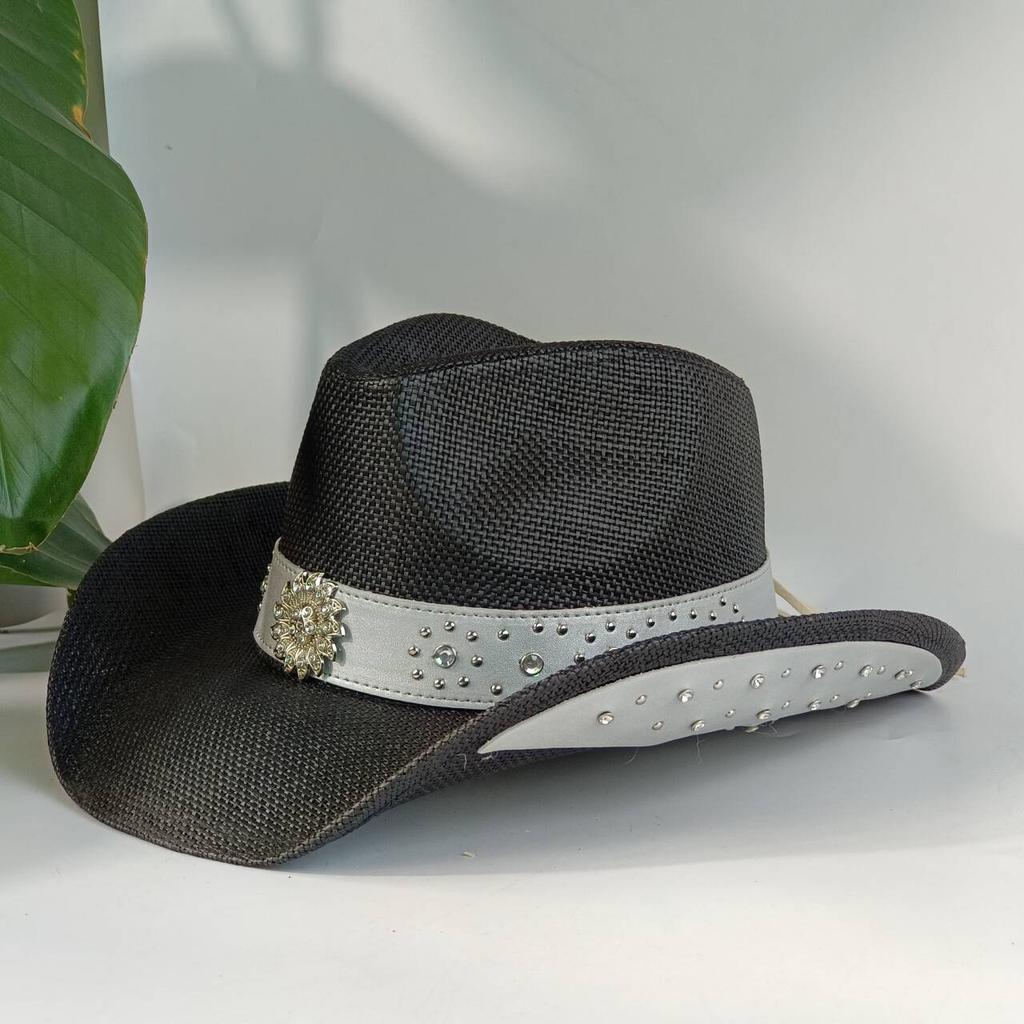 Western Cowboy Embroidered Straw Hat with Accessories Unisex Suitable for Rodeo Performances and Cowgirl Attire Gorro Cowboy