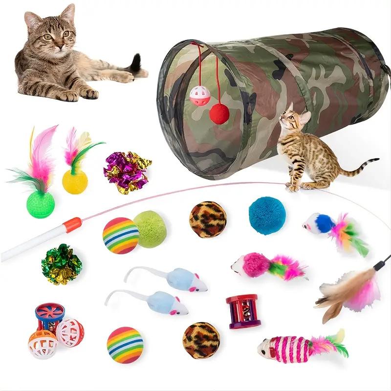 

21Pcs/Set Cat Toys Set with Camouflage Tunnel Interactive Cat Toy Feather Mouse Crinkle Balls Type A