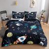 Art Duvet Cover Dimgray Science Fiction Space Themed Minimalist Illustration with Stars Planets and Rocket for Room Decorative