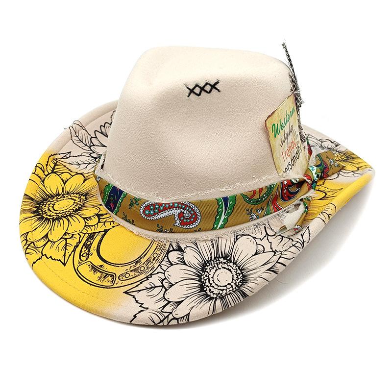 

2025 Airbrush Ombre Fedora Hat - Feather Decor Wool Felt Wide Brim Jazz Cap M 56-58cm