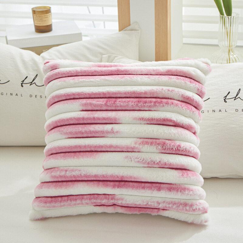

1pc Double-Sided Faux Fur Plush Cushion Cover for Sofa Fuzzy Striped Soft Throw Decorative Pillow Covers for Couch or Bedroom 45x45cm (18x18in)