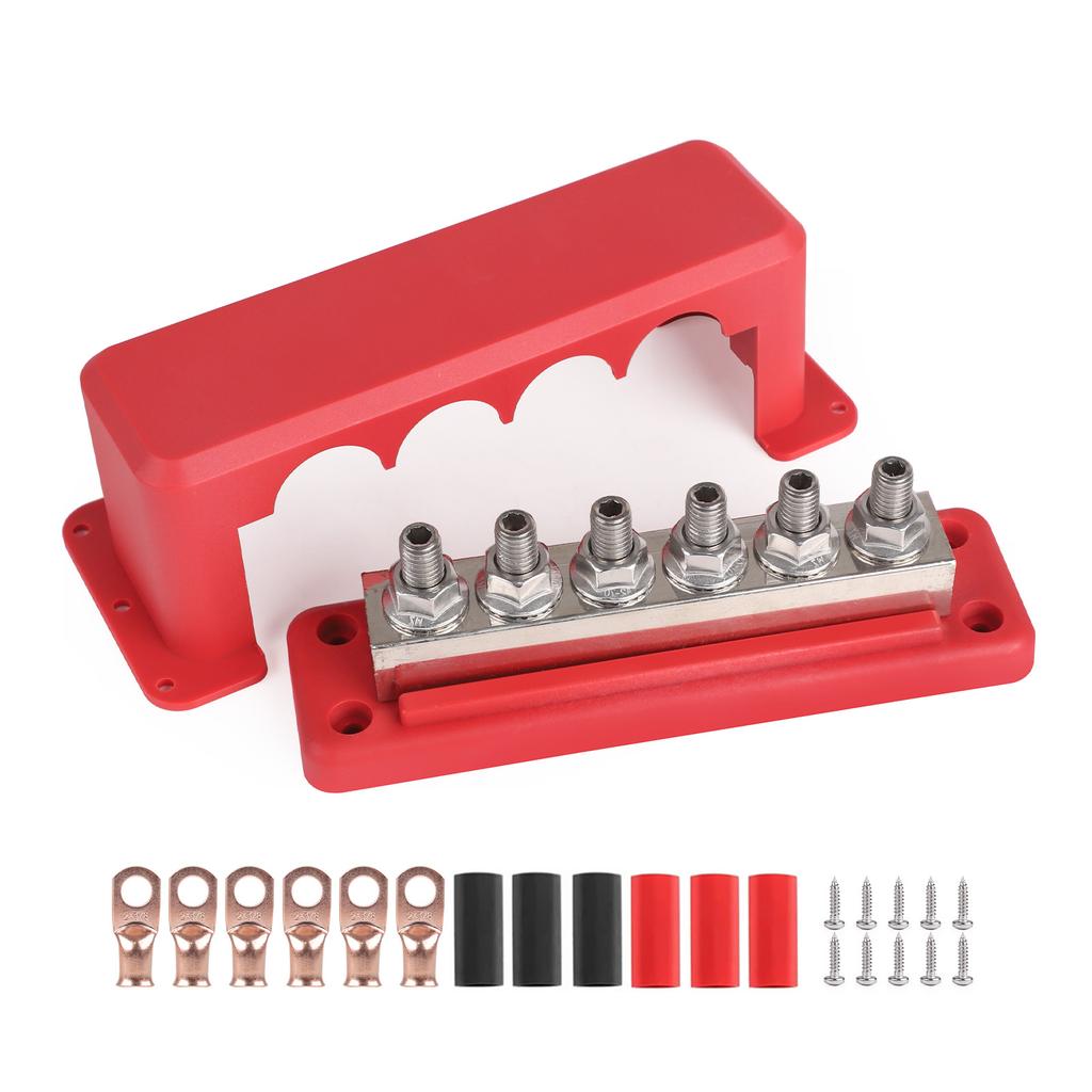 600A Bus Bar Terminal Power Distribution Block M10 Studs DC Positive Negative Terminal Block For Boat Car RV Cable Organizer