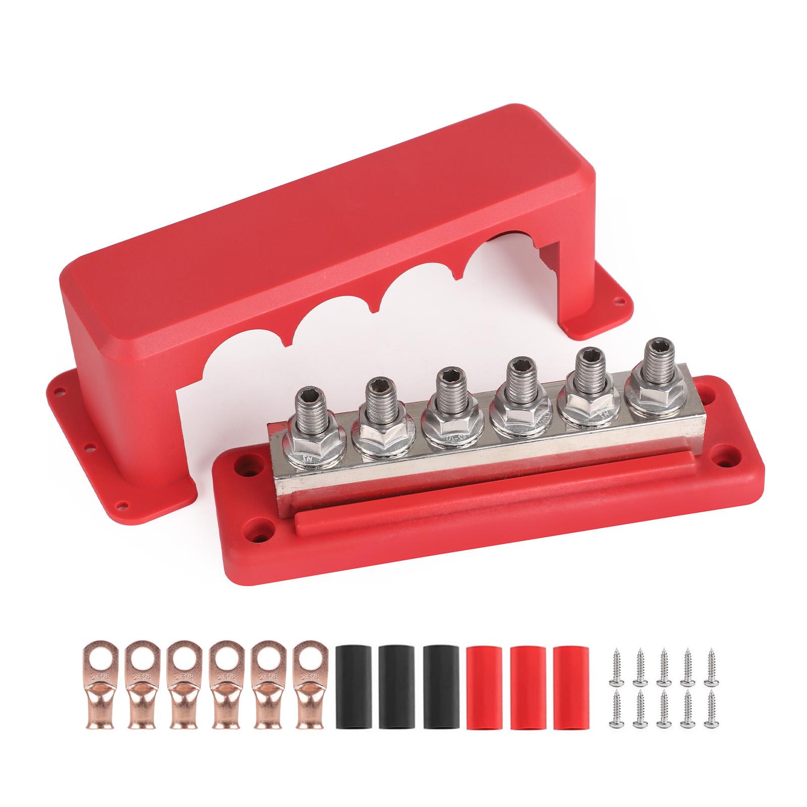 

600A Bus Bar Terminal Power Distribution Block M10 Studs DC Positive Negative Terminal Block For Boat Car RV Cable Organizer червоний