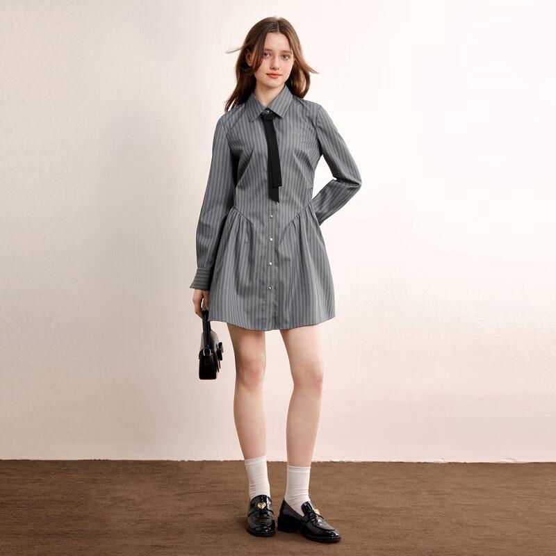 Ledin Academy Style Striped Ruched Shirt Dress