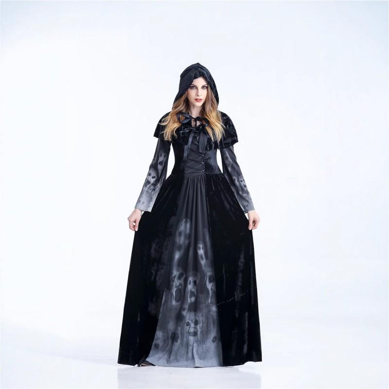 Adult Halloween Witch Devil Costume Horror Skull Long Dress Vampire Role Play Outfit Stage Party