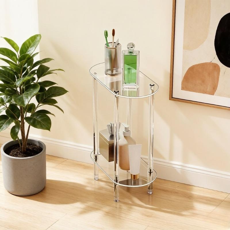 Acrylic Oval Side Table, 2-Layer Bedside Table, Perfect for Storage in Living Room, Bedroom and Bathroom