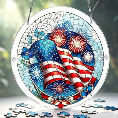 4th of July Acrylic Puzzle Suncatcher, Patriotic Window Hanging Ornament, 250th Anniversary America Sun Catcher Jigsaw Puzzle Kit for Independence