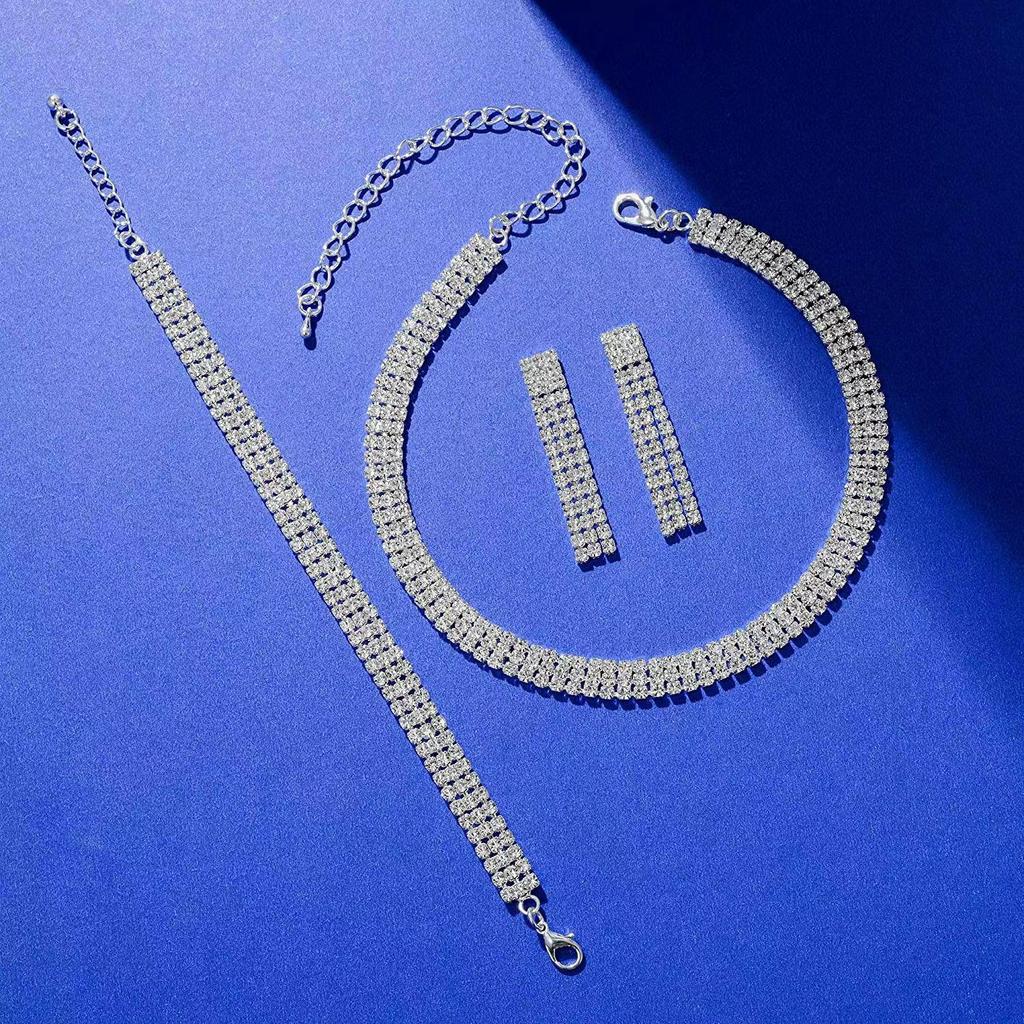 2022 Trendy Three-Piece Wedding Jewelry Set: Necklace, Stud Earrings, and Bracelet for Evening Parties