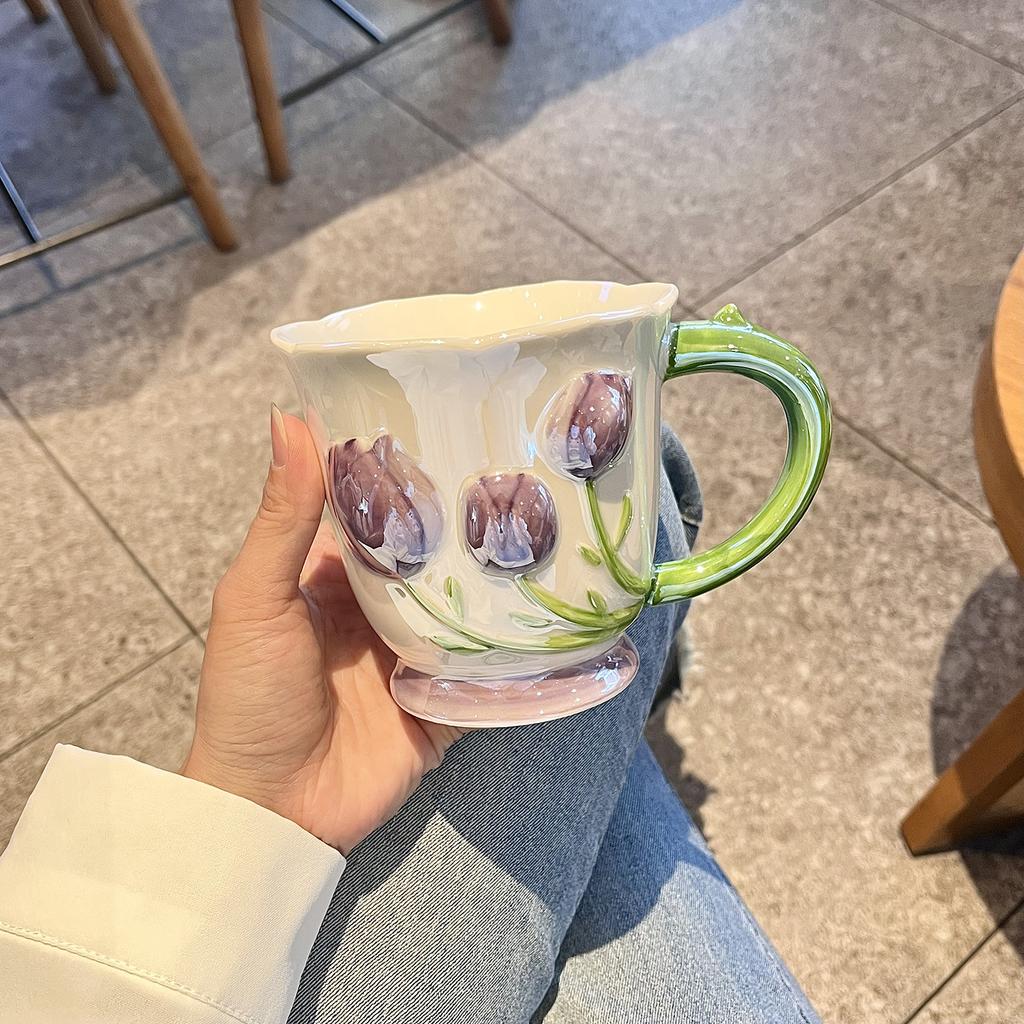 Tulpe Becher Hoch aussehende Keramiktasse Kaffee Frühstückstasse Wasserbecher Hochzeit Brautjungfern Geschenk Mädchen Souvenirs