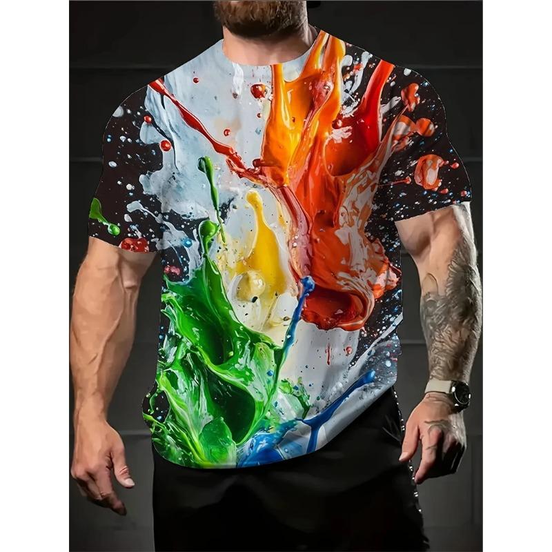 Summer Round Neck Funny Cartoon Pattern 3D Print Top Fashionable Casual Short Sleeved Men's T-shirts