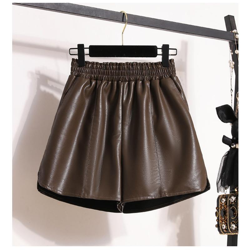 DIMANAF 2024 Plus Size Autumn Winter Shorts Women A-Line New PU Leather Casual Soft Wide Leg Pants Loose Short Pants