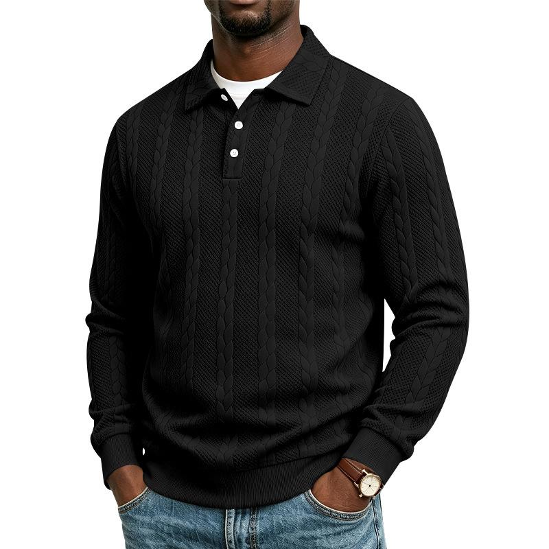 Men S Autumn Simple Polo Sweatshirt Long Sleeve Knit Solid Color