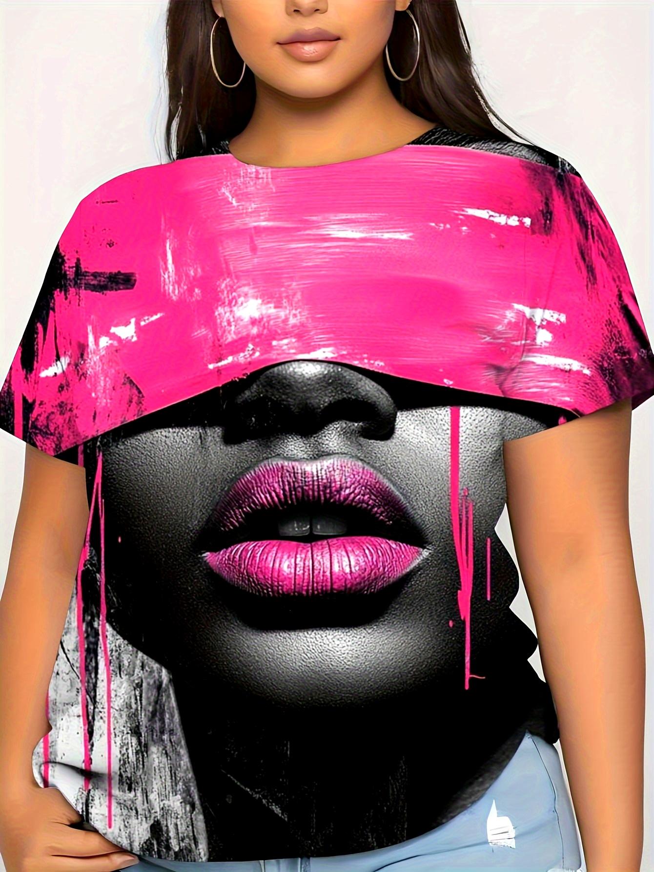 

Women S T-Shirt with Eye-Catching Lip-Shaped Pattern. Black with Pink Accents. This Casual Summer Top Is Available Up to Size 5XL And Machine Washable 3XL дубильная кора