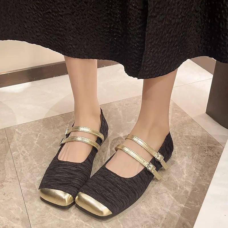 Fashion Woman Flats Splicing Evening Black Mary Jane Breathable On Promotion Lastest Quick Delivery Slip 2025 Summer 39 Shoes for Women