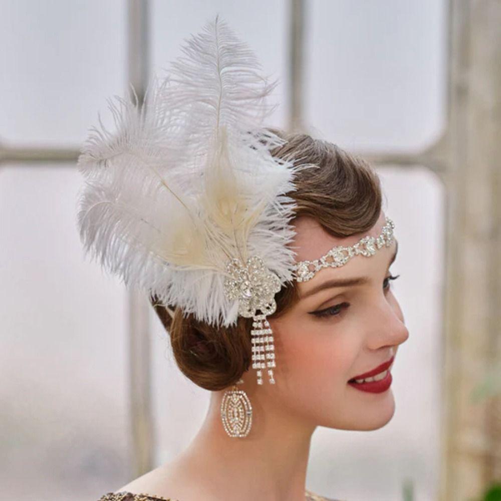 Vintage Feather Headband Sequin 1920s Hair Accessories Exquisite Cosplay Dress Headwear  Women