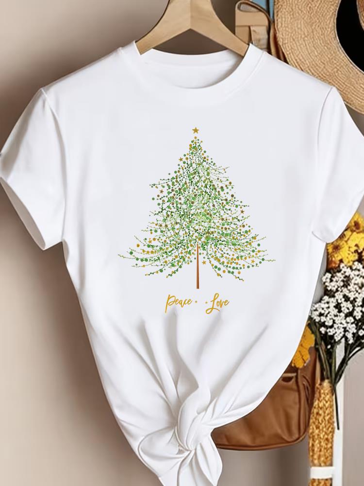 (Asian Size) Trend Lovely New Year Clothing T Shirt Women Fashion Christmas Festival Tee Top Print Female Woman Short Sleeve Graphic T-shirts