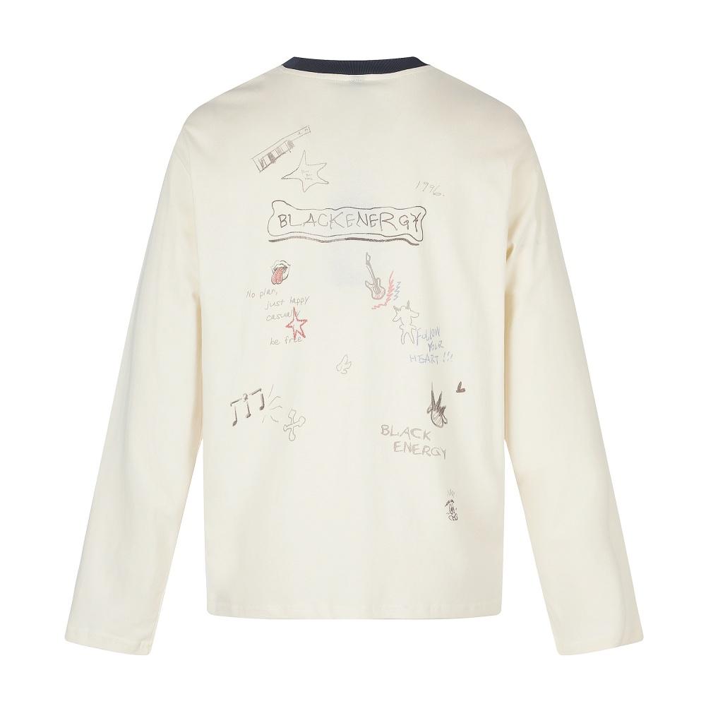 Cartoon Graffiti Print T-shirt Autumn Retro Long Sleeve Casual Tee Crew Neck 3D Print Tshirt