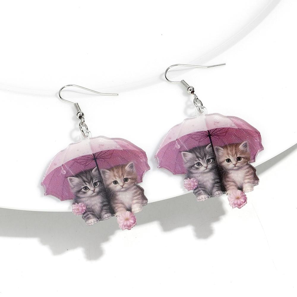 Cute 2D Flat Cat Acrylic Print Earrings for Women Funny Creative Pet Kitten Animals Drop Earring Lovely Jewelry Birthday Gifts