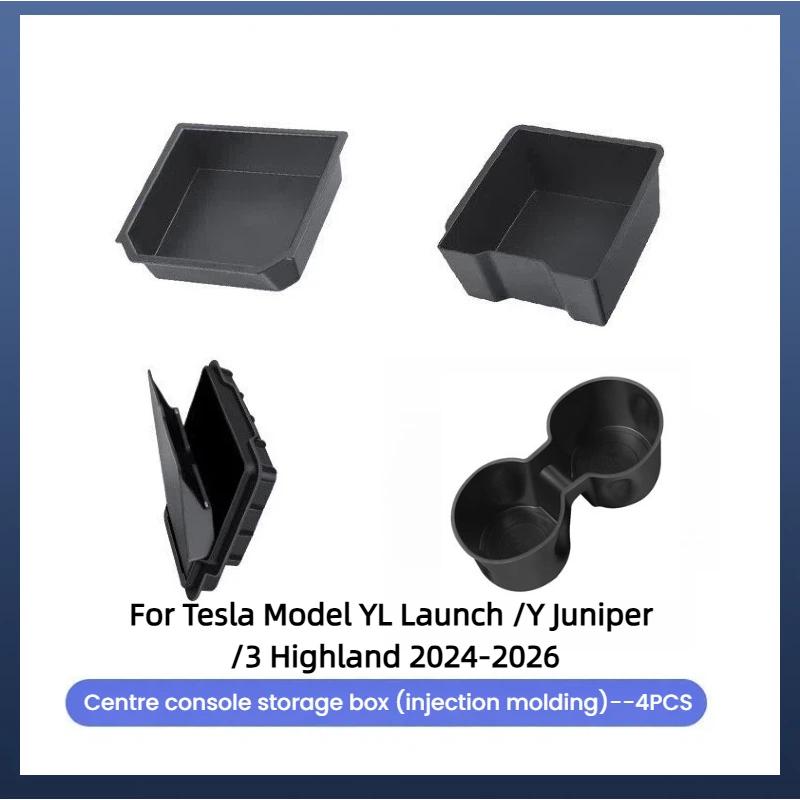 For Tesla Model YL Launch /Y Juniper/3 Highland 2026 Center Armrest Hidden Storage Box Coaster Console Organizer Box Accessories