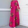 Cotton Linen Printed Shirt Dress Plus Size Women's Casual Vintage Long Sleeve Long Gown Dress