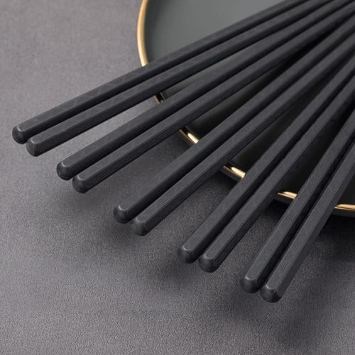 TOUFEIYUAN Rutschfeste Essstäbchen, 10er-Set, Gewerbequalität, Spülmaschinenfest, Harz, Umweltfreundlich, Wiederverwendbar (Schwarz)