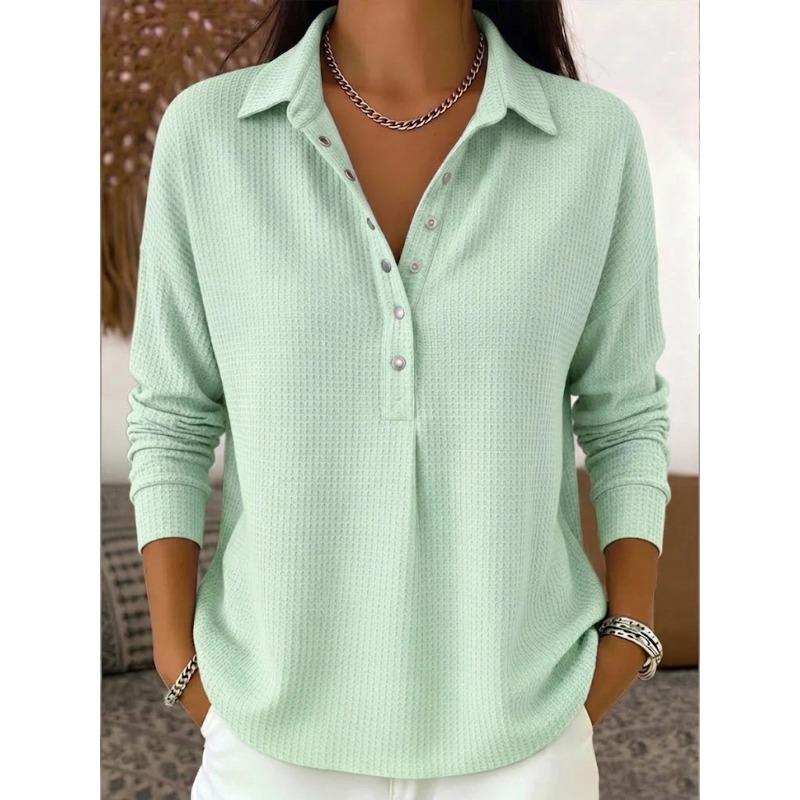 JPNTKY Women's Fashion Casual POLO Neck Long Sleeve Blouses & Shirts