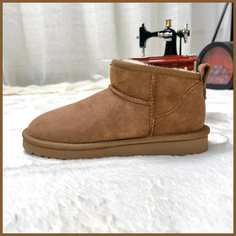 Fashion NO-LOGO genuine sheepskin wool, classic mini sheepskin snow boots, chestnut casual warm boots for women platform boots