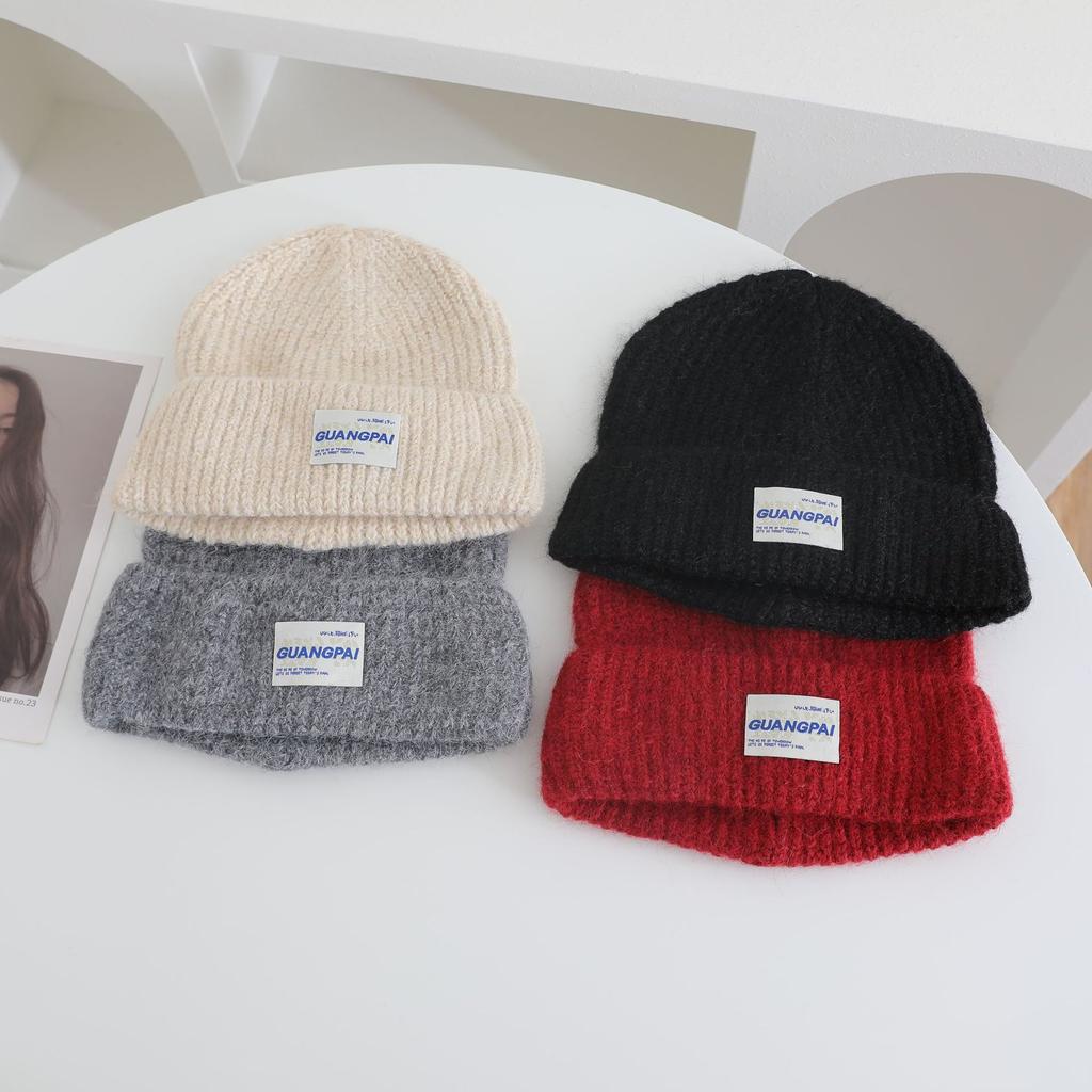 Letter labeled Knitted Hat for Women's Autumn and Winter New Collection Warm Thickened  Cold Hat That Looks Good on The Face  Small Ear Protection