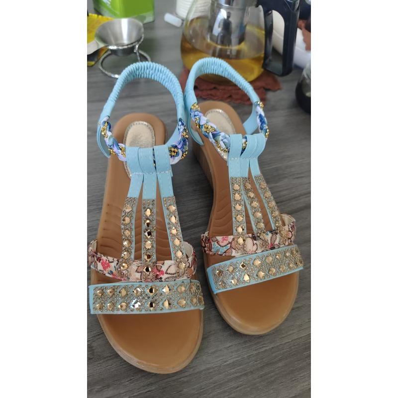 Summer new Simia rhinestone sandals fashion fish mouth cover foot slope heel fashion casual large size wave