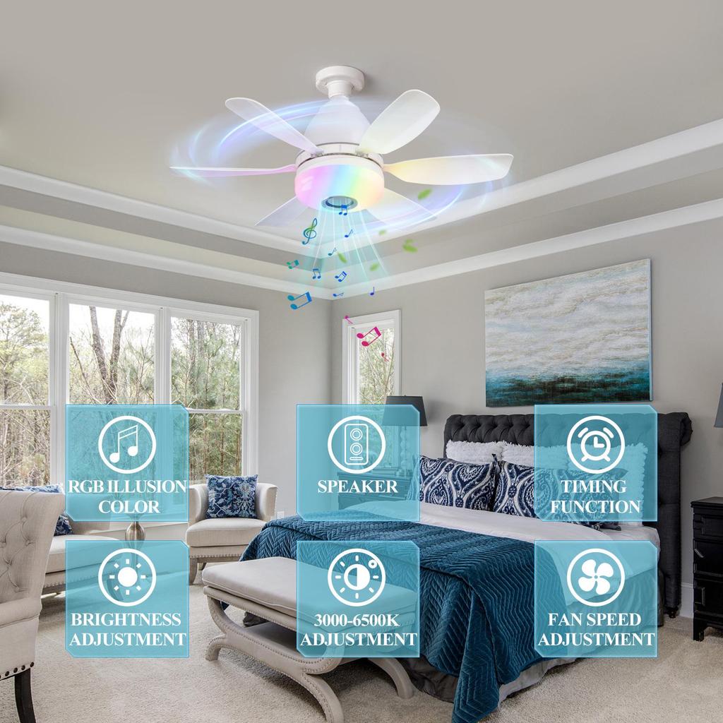 RGB LED Ceiling Fan Light - Modern Fan with Adjustable Lighting for Living Room or Bedroom