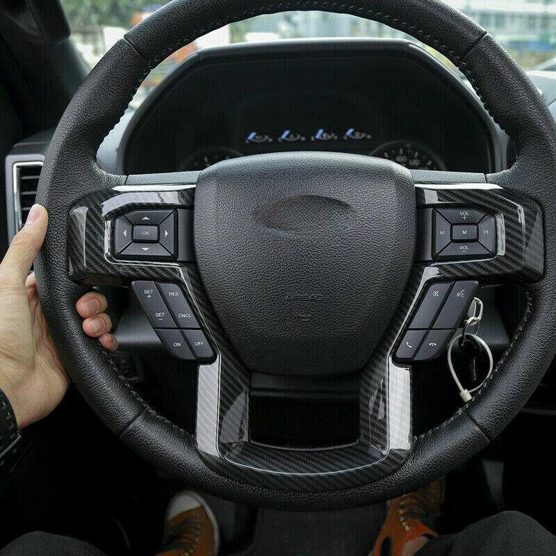 Carbon Fiber Car Steering Wheel Decor Cover Trim For Ford F-150 F150 2017-2020