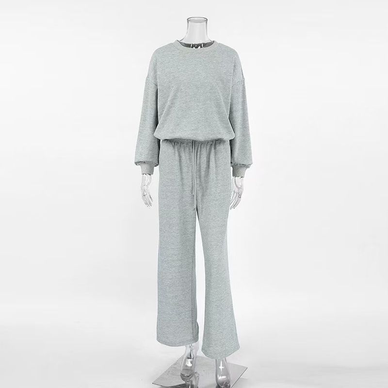 

Мода Мода Серый Свободный Повседневный Спортивный Свитер Брюки Костюм Свободный Топ и Брюки Комплект Grey L